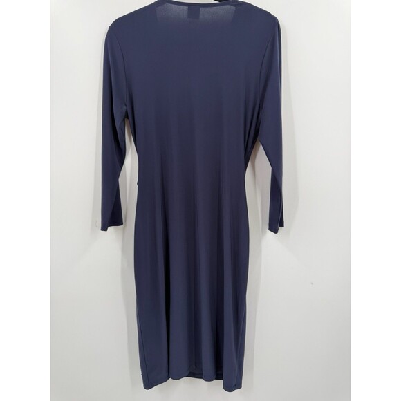 Ann Klein Size 10 Wrap Dress Blue Classic Knit 3/4 Slv Short Career Day to Night - Picture 2 of 6